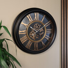 Industriële wandklok Lois zwart goud muur klok romeinse cijfers muurdecoratie Industriële wandklok Lois zwart goud muur klok romeinse cijfers muurdecoratie