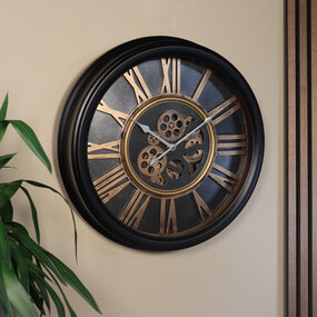 Lizzely Garden & Living Industriële wandklok Lois zwart goud muur klok romeinse cijfers muurdecoratie Lizzely Garden & Living Industriële wandklok Lois zwart goud muur klok romeinse cijfers muurdecoratie