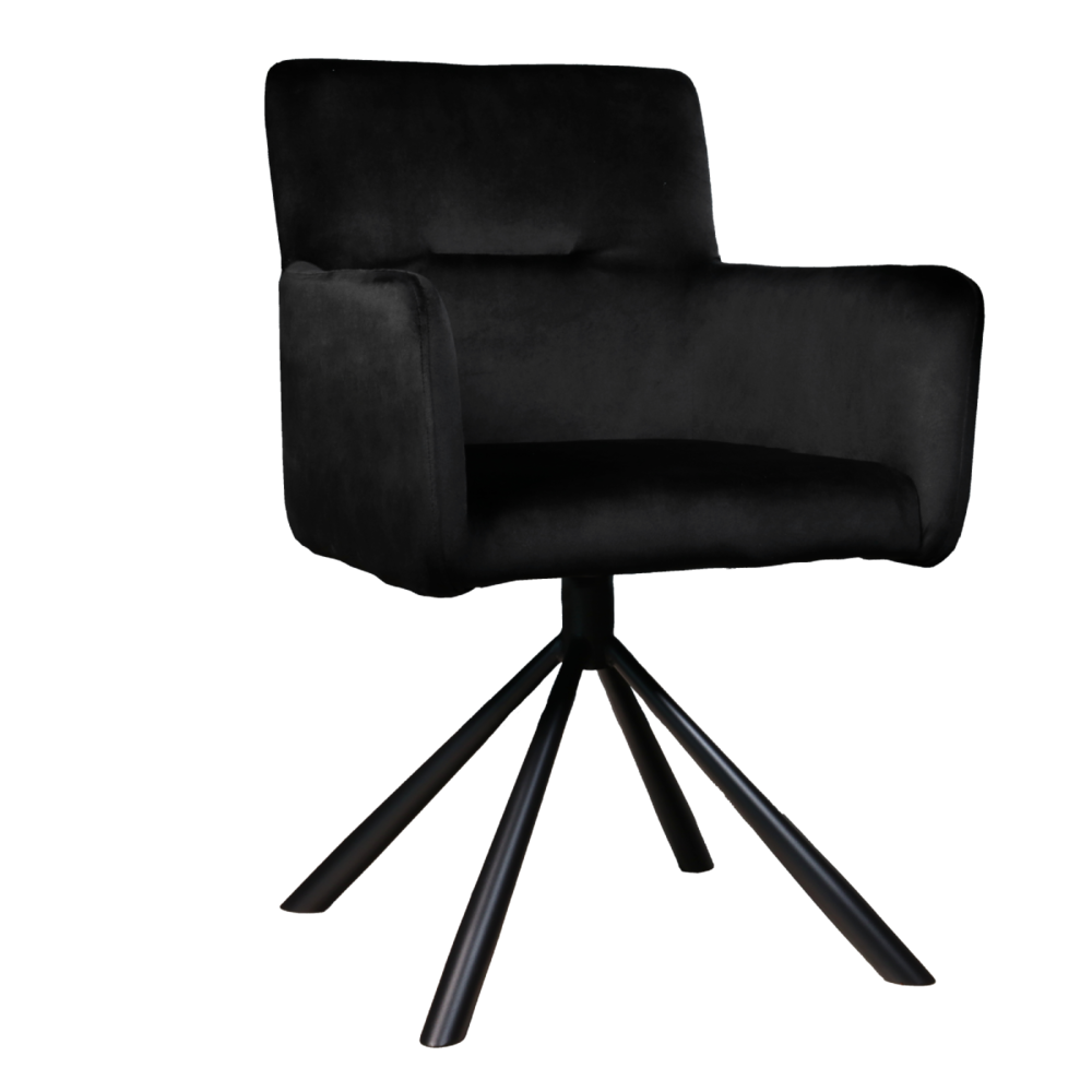Eetkamerstoel draaibaar met armleuning Puck velvet zwart Eetkamerstoel draaibaar met armleuning Puck velvet zwart