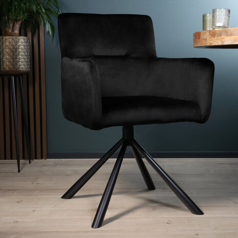 Lizzely Garden & Living Eetkamerstoel draaibaar met armleuning Puck velvet zwart Lizzely Garden & Living Eetkamerstoel draaibaar met armleuning Puck velvet zwart