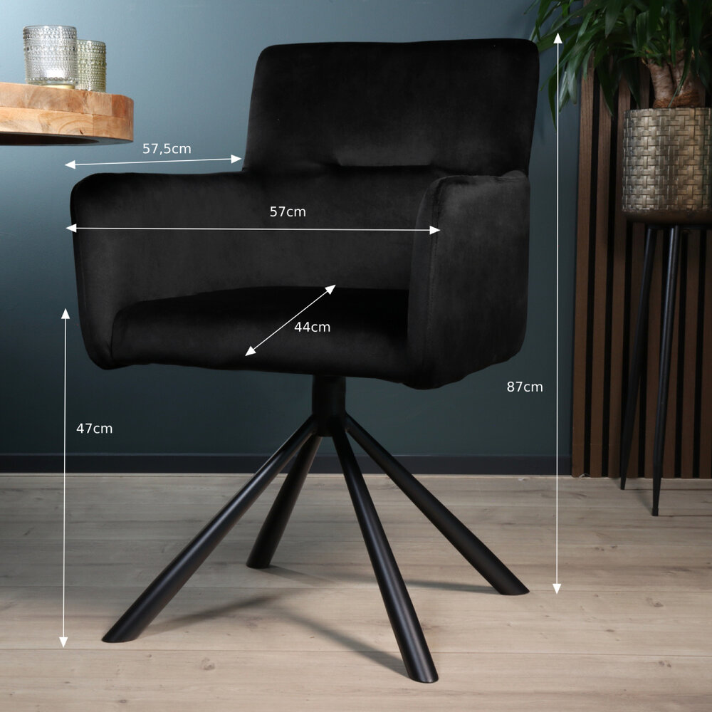 Eetkamerstoel draaibaar met armleuning Puck velvet zwart Eetkamerstoel draaibaar met armleuning Puck velvet zwart