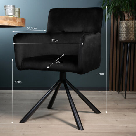 Lizzely Garden & Living Eetkamerstoel draaibaar met armleuning Puck velvet zwart Lizzely Garden & Living Eetkamerstoel draaibaar met armleuning Puck velvet zwart