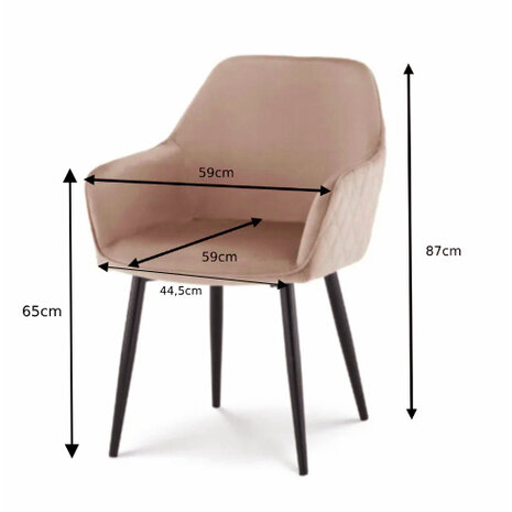 Lizzely Garden & Living Eetkamerstoel met armleuning Ares velvet champagne eetstoel Lizzely Garden & Living Eetkamerstoel met armleuning Ares velvet champagne eetstoel