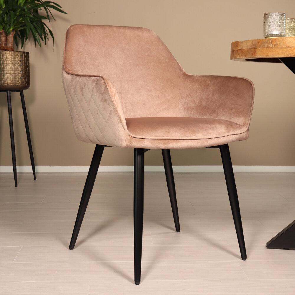 Eetkamerstoel met armleuning Ares velvet champagne eetstoel Eetkamerstoel met armleuning Ares velvet champagne eetstoel