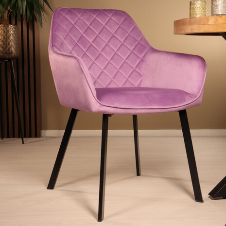 Lizzely Garden & Living Eetkamerstoel met armleuning Yurgan velvet paars eetstoel Lizzely Garden & Living Eetkamerstoel met armleuning Yurgan velvet paars eetstoel