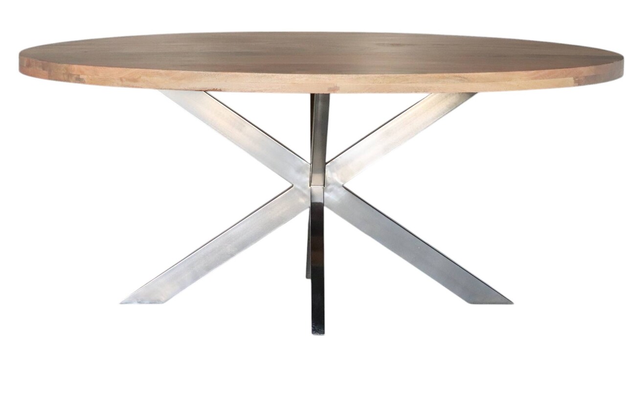 Eettafel ovaal mangohout 180cm Lucas lichtbruin met zilver Eettafel ovaal mangohout 180cm Lucas lichtbruin met zilver