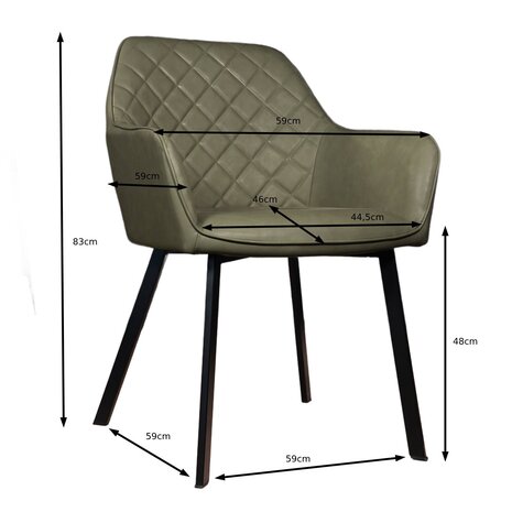 Lizzely Garden & Living Eetkamerstoel met armleuning Yurgan donkergroen kunstleder eetstoel