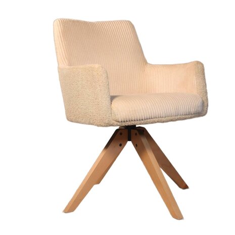 Lizzely Garden & Living Eetkamerstoel draaibaar met armleuning Gemma ribstof gebroken wit