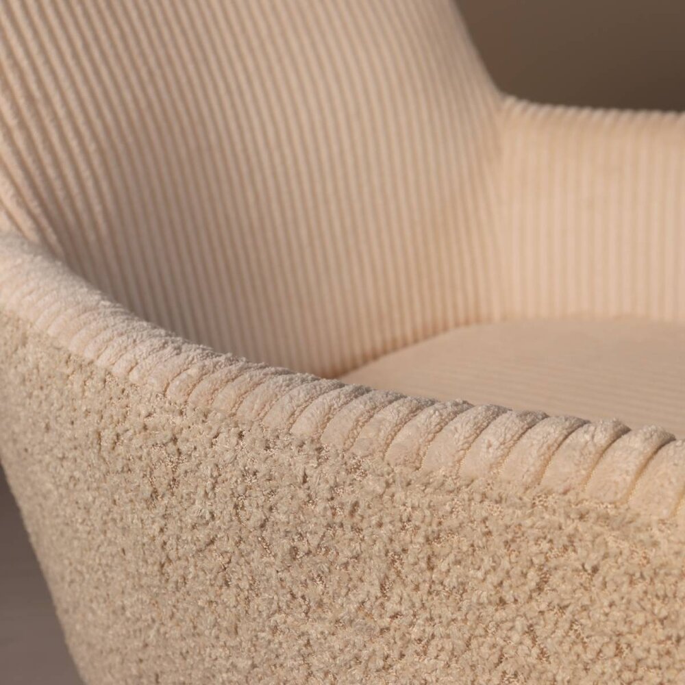 Eetkamerstoel draaibaar met armleuning Gemma ribstof gebroken wit