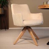 Lizzely Garden & Living Eetkamerstoel draaibaar met armleuning Gemma ribstof gebroken wit