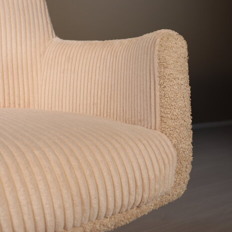 Lizzely Garden & Living Eetkamerstoel draaibaar met armleuning Gemma ribstof gebroken wit