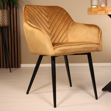 Lizzely Garden & Living Eetkamerstoel met armleuning Darcio bruin velvet eetstoel