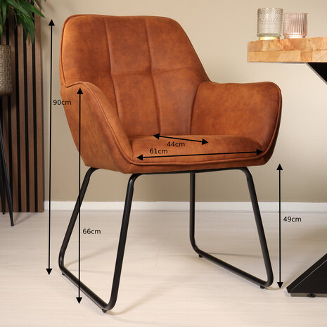 Lizzely Garden & Living Eetkamerstoel met armleuning Mae cognac microvezel eetstoel