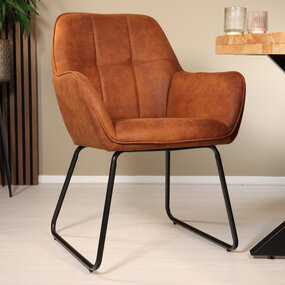 Lizzely Garden & Living Eetkamerstoel met armleuning Mae cognac microvezel eetstoel Lizzely Garden & Living Eetkamerstoel met armleuning Mae cognac microvezel eetstoel