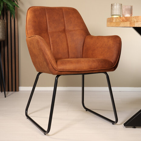 Lizzely Garden & Living Eetkamerstoel met armleuning Mae cognac microvezel eetstoel