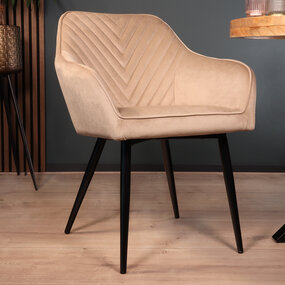 Lizzely Garden & Living Eetkamerstoel met armleuning Darcio lichtbruin velvet eetstoel Lizzely Garden & Living Eetkamerstoel met armleuning Darcio lichtbruin velvet eetstoel