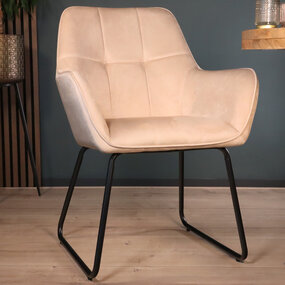 Lizzely Garden & Living Eetkamerstoel met armleuning Mae zand velvet eetstoel Lizzely Garden & Living Eetkamerstoel met armleuning Mae zand velvet eetstoel