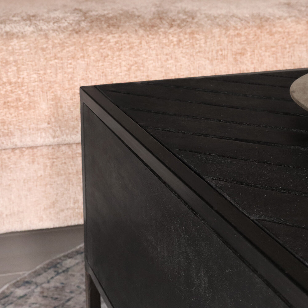 Salontafel vierkant mangohout 70cm Besti zwart visgraat industrieel 2 lades duurzaam mango