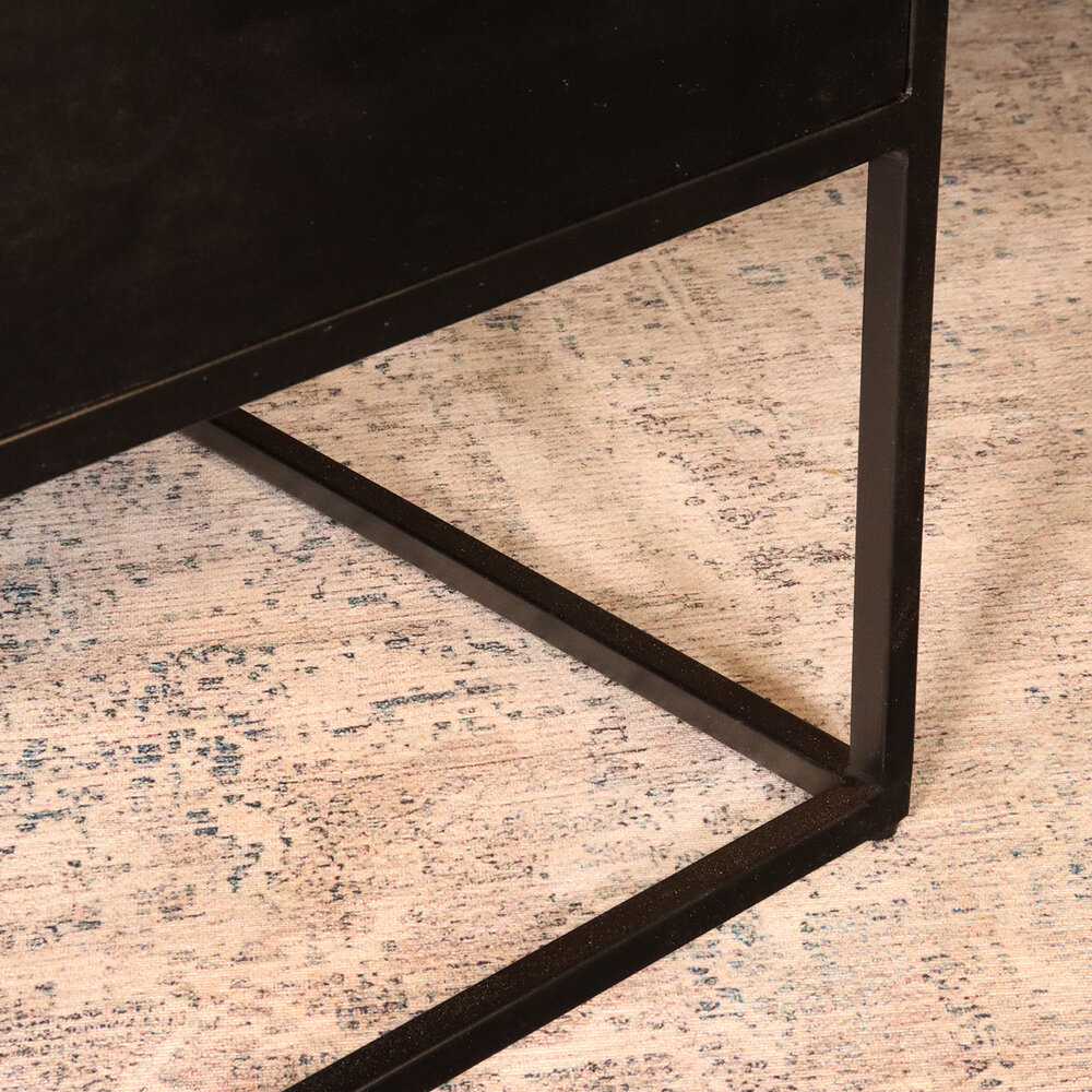 Salontafel vierkant mangohout 70cm Besti zwart visgraat industrieel 2 lades duurzaam mango