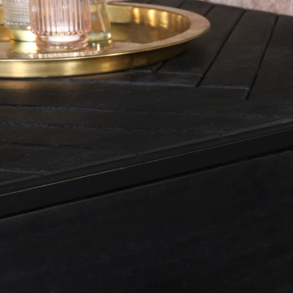 Salontafel vierkant mangohout 70cm Besti zwart visgraat industrieel 2 lades duurzaam mango