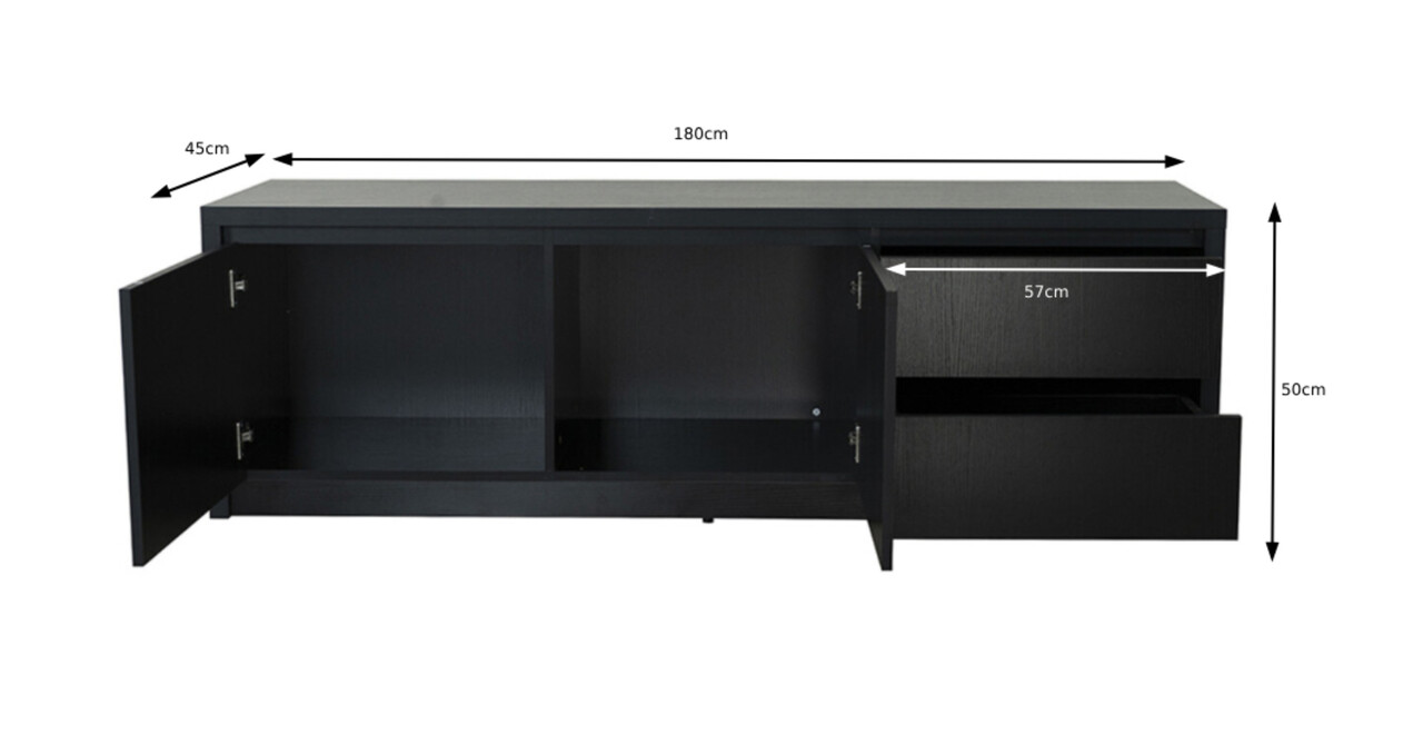 Tv meubel melamine Cassie zwart 180cm Tv meubel melamine Cassie zwart 180cm