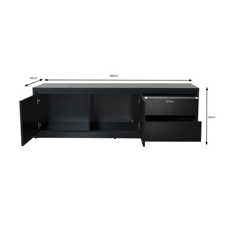 Lizzely Garden & Living Tv meubel melamine Cassie zwart 180cm Lizzely Garden & Living Tv meubel melamine Cassie zwart 180cm