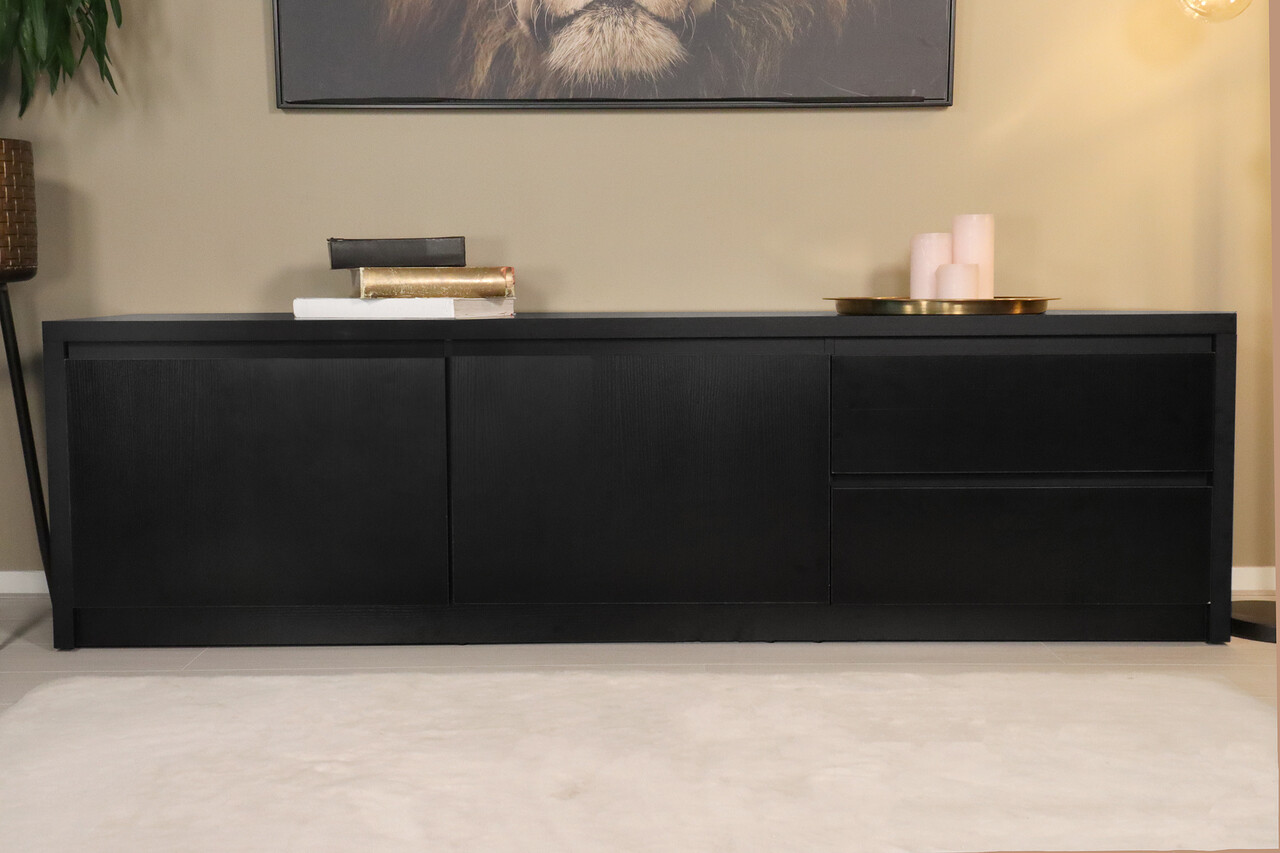 Tv meubel melamine Cassie zwart 180cm Tv meubel melamine Cassie zwart 180cm