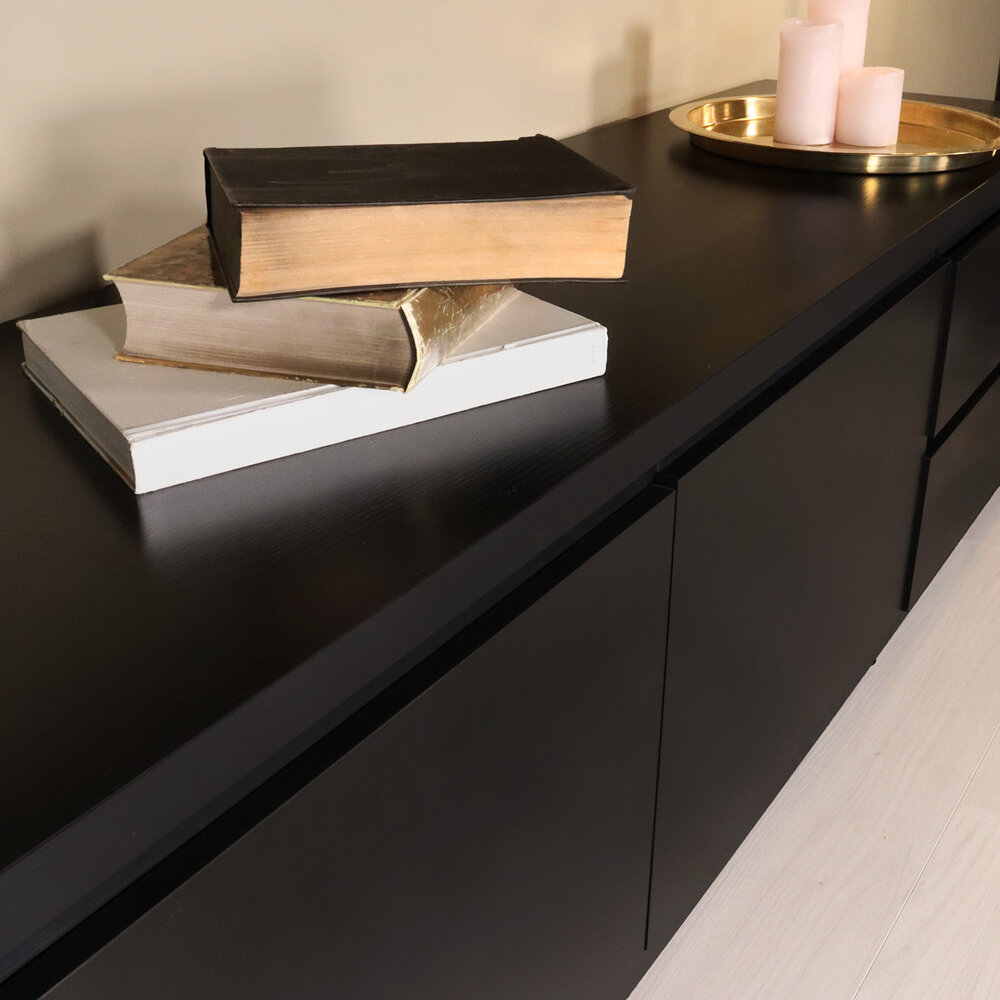 Tv meubel melamine Cassie zwart 180cm Tv meubel melamine Cassie zwart 180cm