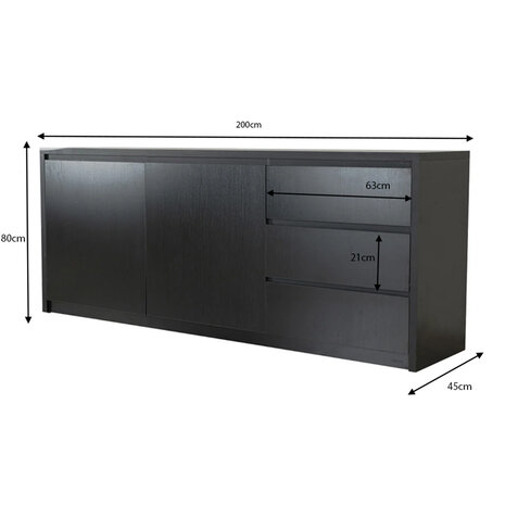 Lizzely Garden & Living Dressoir melamine Cassie zwart 200cm Lizzely Garden & Living Dressoir melamine Cassie zwart 200cm