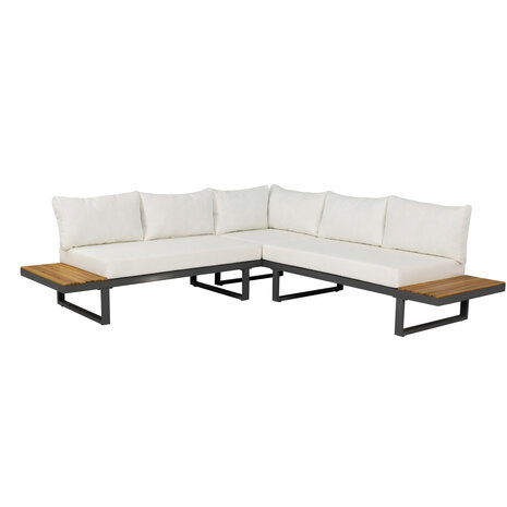 Lizzely Garden & Living Loungeset 5-zits aluminium en acaciahout wit Darcio hoekbank