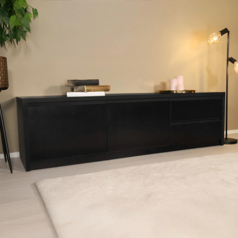 Lizzely Garden & Living Tv meubel melamine Cassie zwart 180cm Lizzely Garden & Living Tv meubel melamine Cassie zwart 180cm