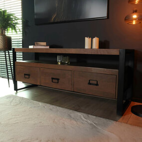Lizzely Garden & Living TV meubel industrieel mangohout Ilse 150cm walnoot bruin tv kast duurzaam mango massief hout tv-meubel Lizzely Garden & Living TV meubel industrieel mangohout Ilse 150cm walnoot bruin tv kast duurzaam mango massief hout tv-meubel