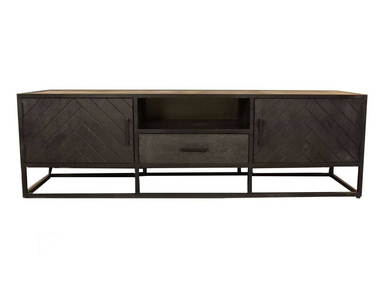 TV meubel industrieel Danae zwart visgraat duurzaam mangohout 210cm lengte mango TV meubel industrieel Danae zwart visgraat duurzaam mangohout 210cm lengte mango