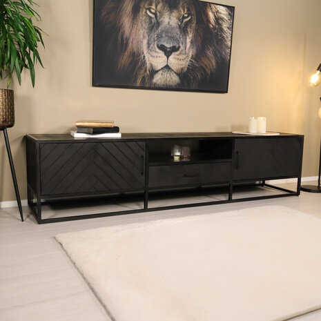 Lizzely Garden & Living TV meubel industrieel Danae zwart visgraat duurzaam mangohout 210cm lengte mango Lizzely Garden & Living TV meubel industrieel Danae zwart visgraat duurzaam mangohout 210cm lengte mango