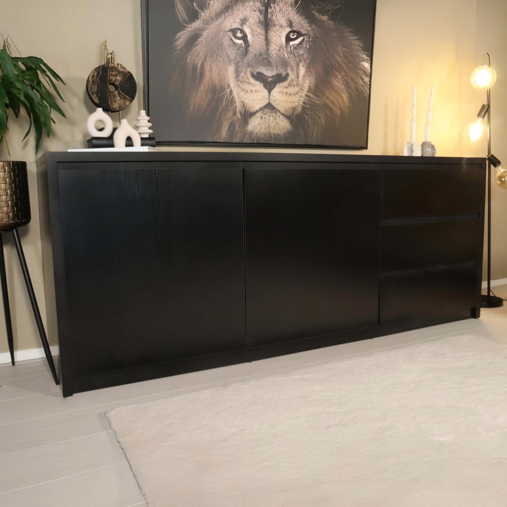 Dressoir melamine Cassie zwart 200cm Dressoir melamine Cassie zwart 200cm