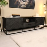 Lizzely Garden & Living TV meubel industrieel Danae zwart visgraat duurzaam mangohout 165cm lengte mango