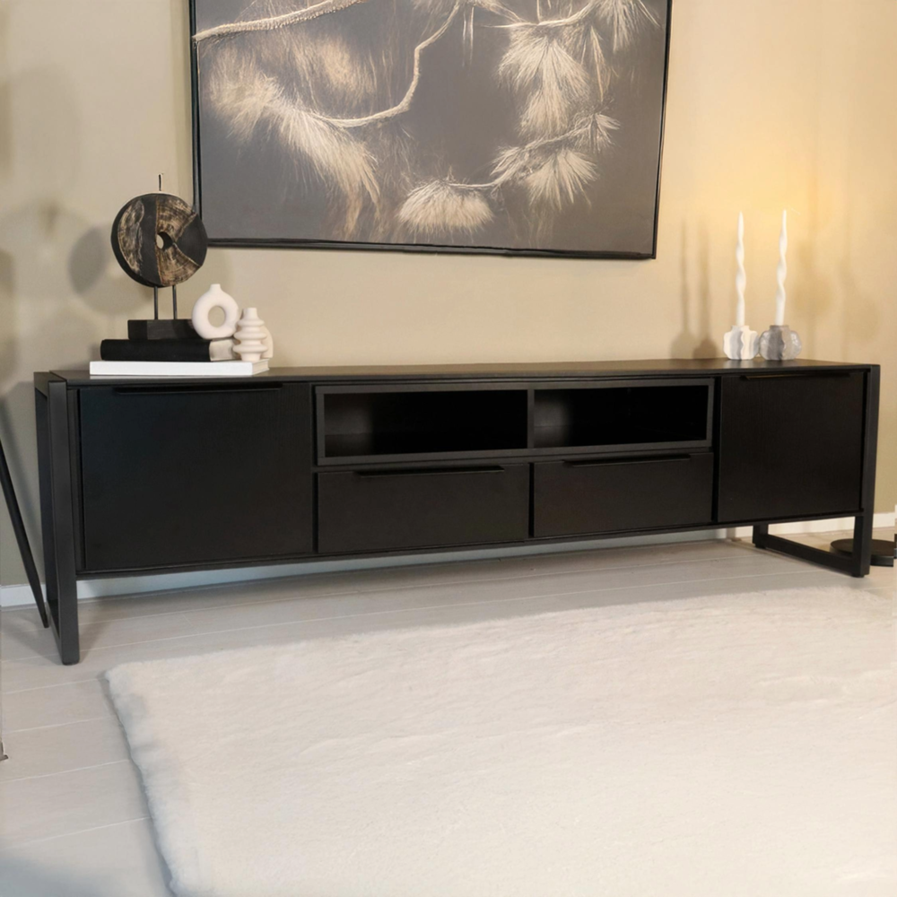 Tv meubel melamine Madison zwart 185cm Tv meubel melamine Madison zwart 185cm