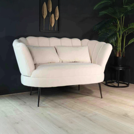 Lizzely Garden & Living Zitbank Anna 2 zits bank velvet creme bankstel 140cm stof incl. 2 kussens