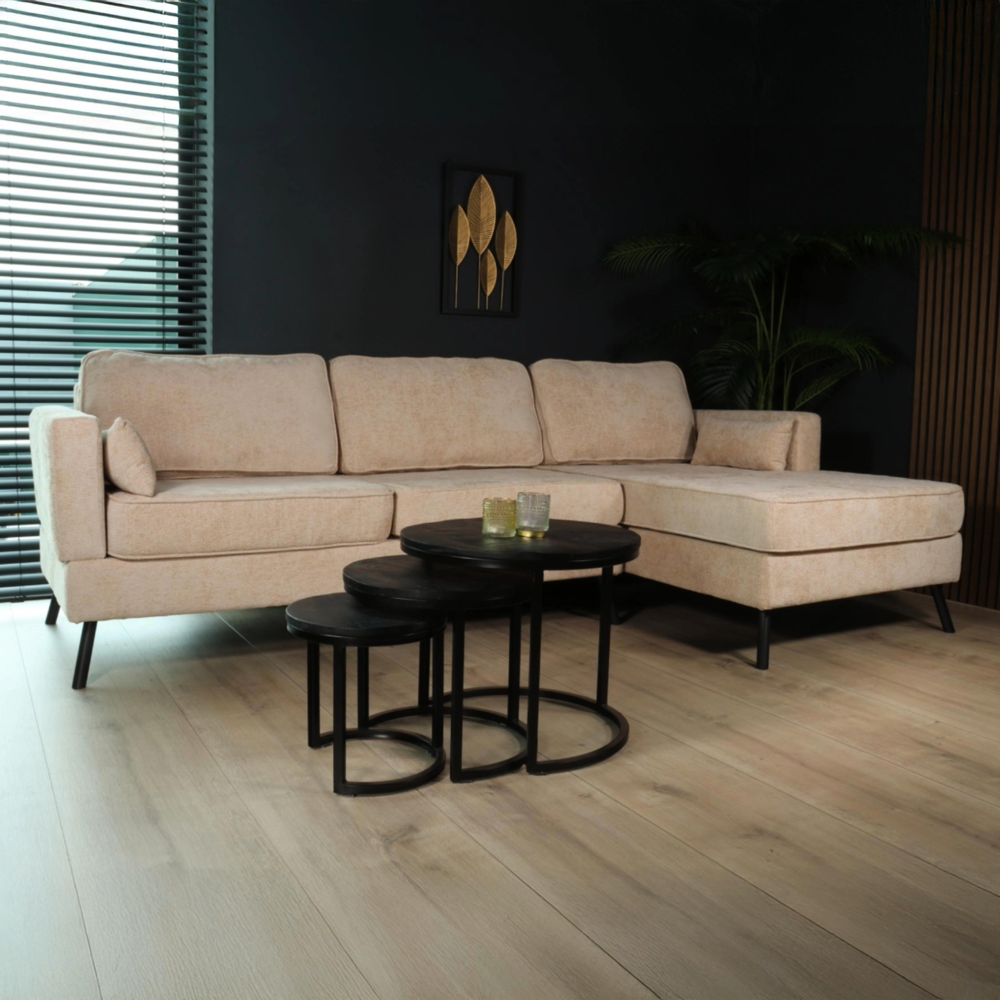 Hoekbank design Lizza 270cm bank beige chenille loungebank zowel links als rechts bankstel Hoekbank design Lizza 270cm bank beige chenille loungebank zowel links als rechts bankstel