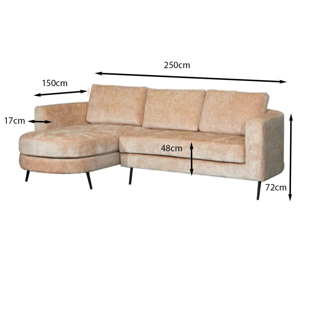 Hoekbank design Nox 250cm bank taupe chenille bankstel links loungebank Hoekbank design Nox 250cm bank taupe chenille bankstel links loungebank