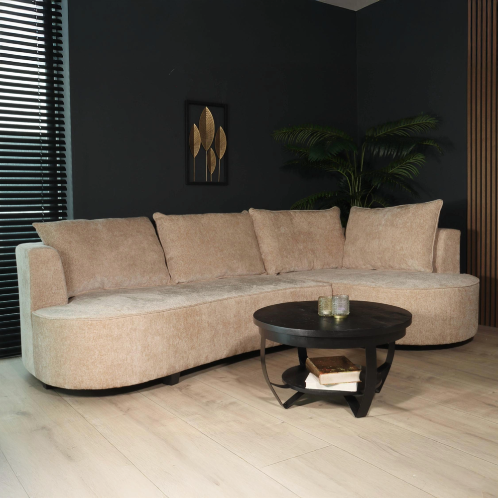 Hoekbank Lando 270cm bank beige chenille bankstel rechts loungebank