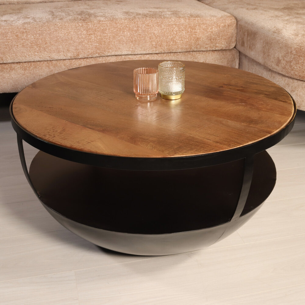 Salontafel rond mangohout Luca industrieel massief hout Salontafel rond mangohout Luca industrieel massief hout