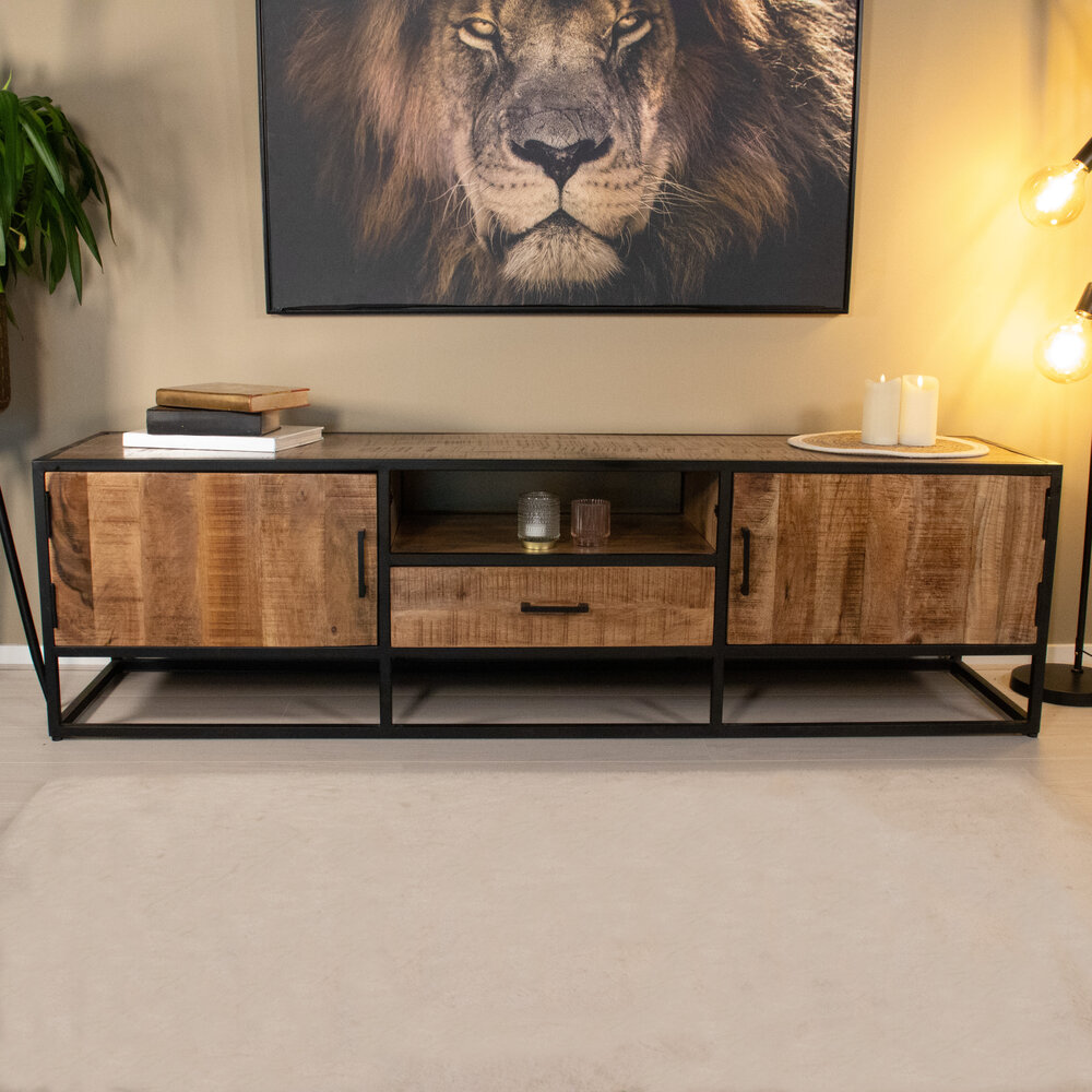 TV meubel mangohout Iris 180cm industrieel duurzaam massief hout mango TV meubel mangohout Iris 180cm industrieel duurzaam massief hout mango