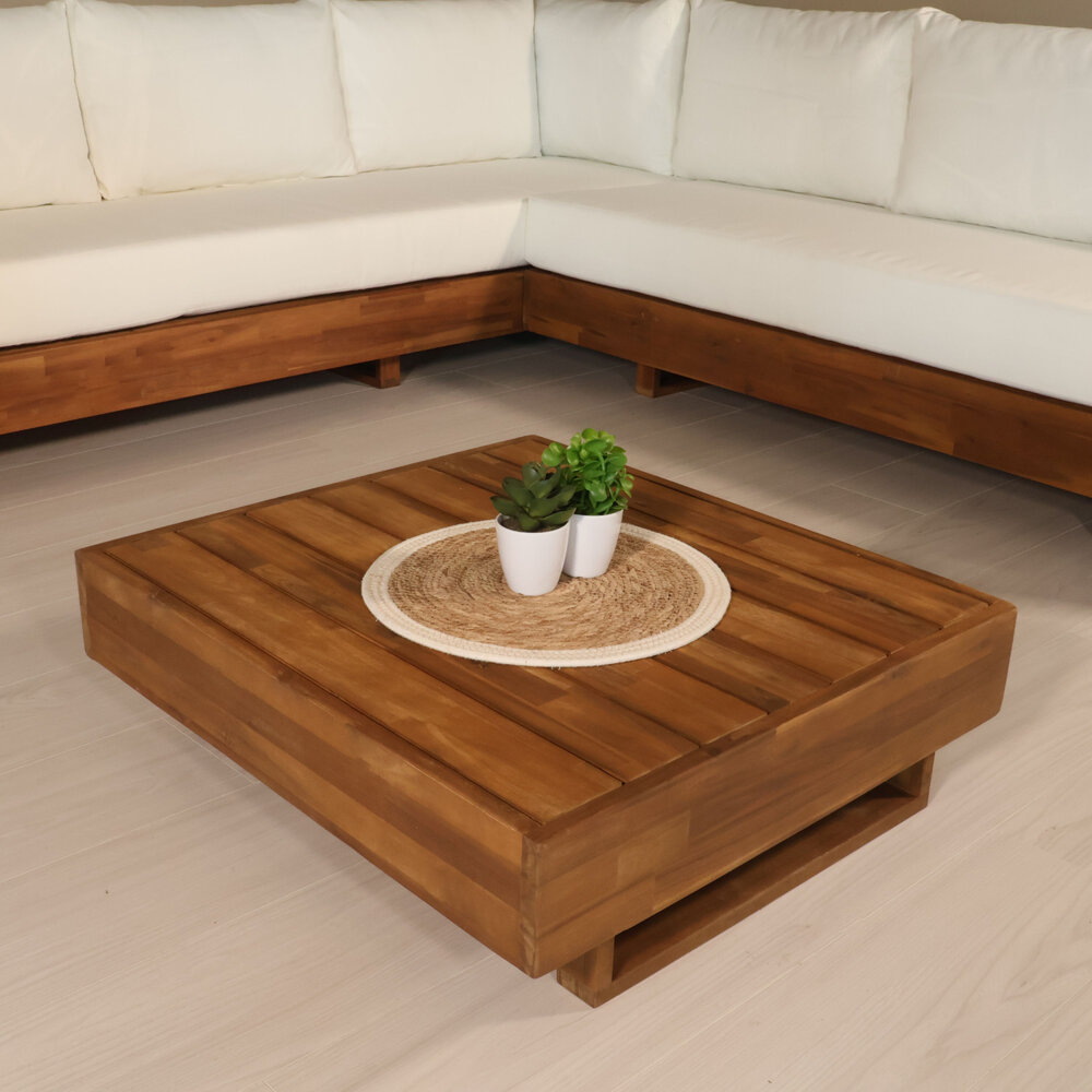Loungebank Lahon met loungetafel Dirk en loungestoel Xandra acaciahout