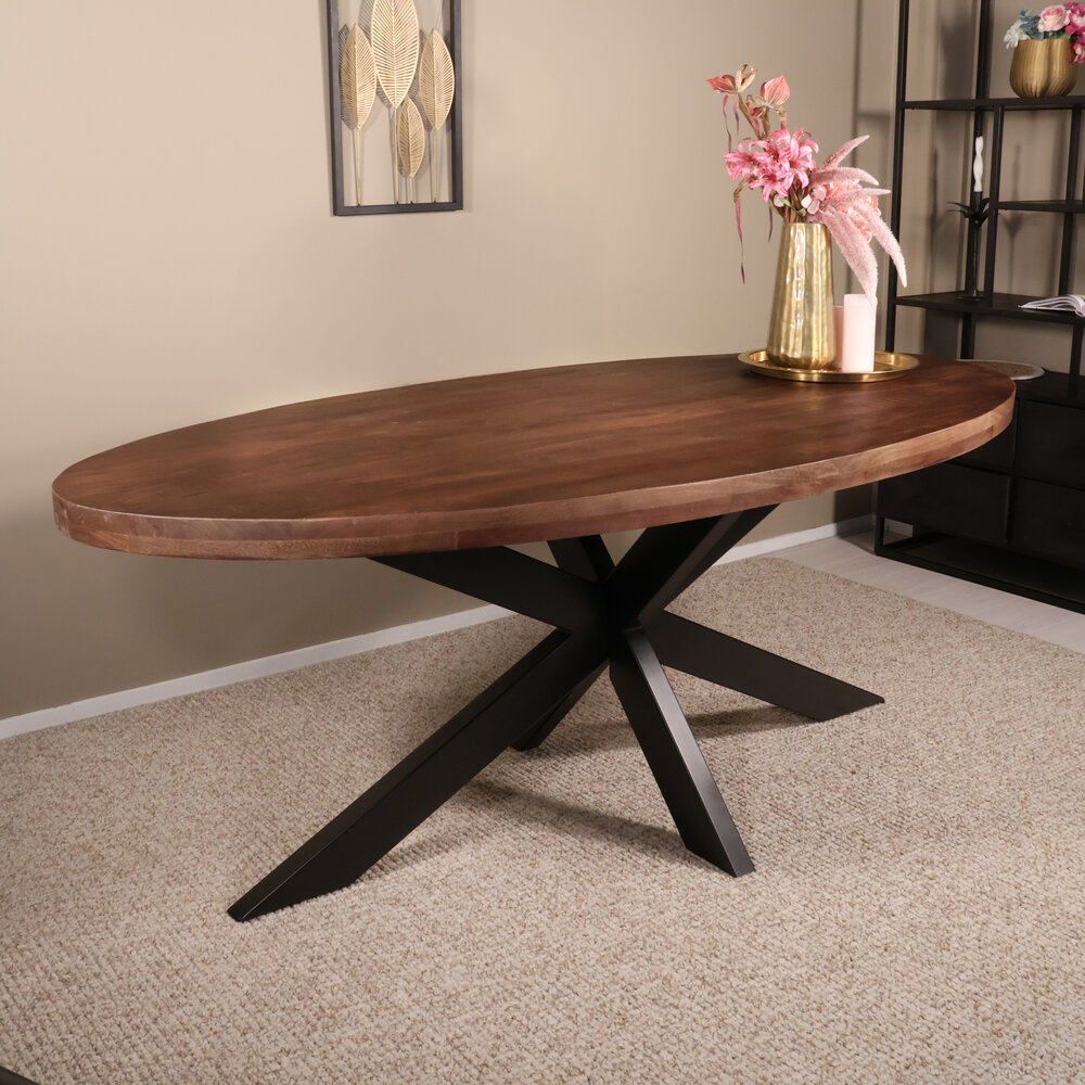 Eettafel ovaal mangohout 200cm James walnoot bruin ovale industriële tafel duurzaam mango eetkamertafel Eettafel ovaal mangohout 200cm James walnoot bruin ovale industriële tafel duurzaam mango eetkamertafel