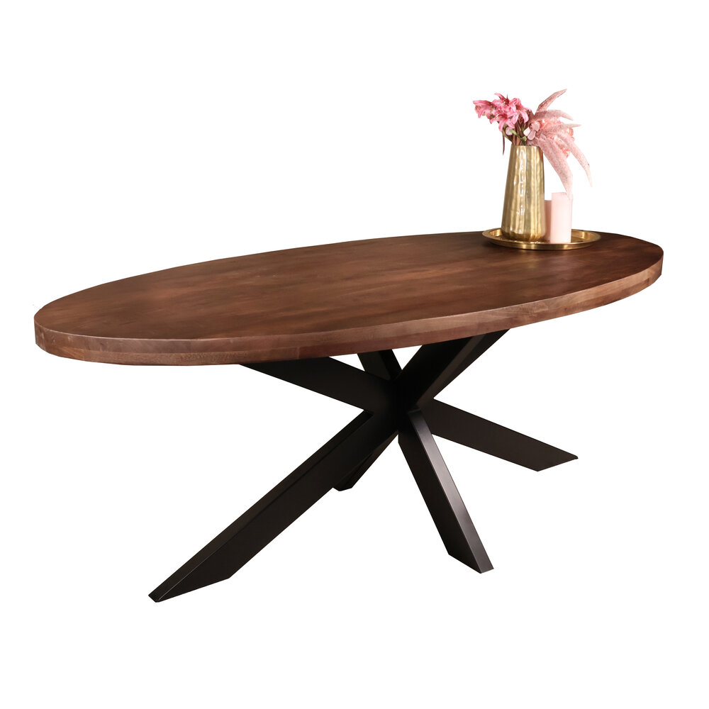 Eettafel ovaal mangohout 200cm James walnoot bruin ovale industriële tafel duurzaam mango eetkamertafel Eettafel ovaal mangohout 200cm James walnoot bruin ovale industriële tafel duurzaam mango eetkamertafel
