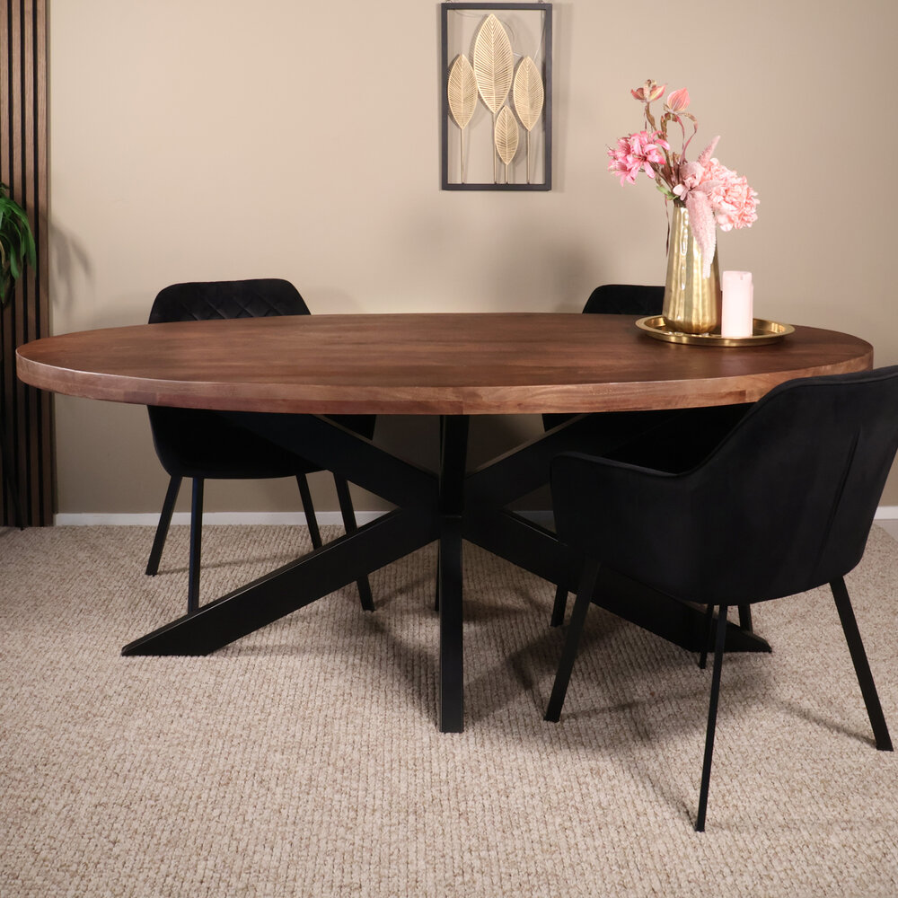 Eettafel ovaal mangohout 200cm James walnoot bruin ovale industriële tafel duurzaam mango eetkamertafel Eettafel ovaal mangohout 200cm James walnoot bruin ovale industriële tafel duurzaam mango eetkamertafel