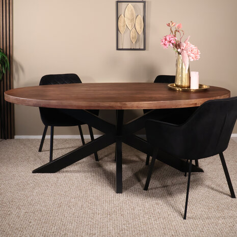 Lizzely Garden & Living Eettafel ovaal mangohout 200cm James walnoot bruin ovale industriële tafel duurzaam mango eetkamertafel Lizzely Garden & Living Eettafel ovaal mangohout 200cm James walnoot bruin ovale industriële tafel duurzaam mango eetkamertafel