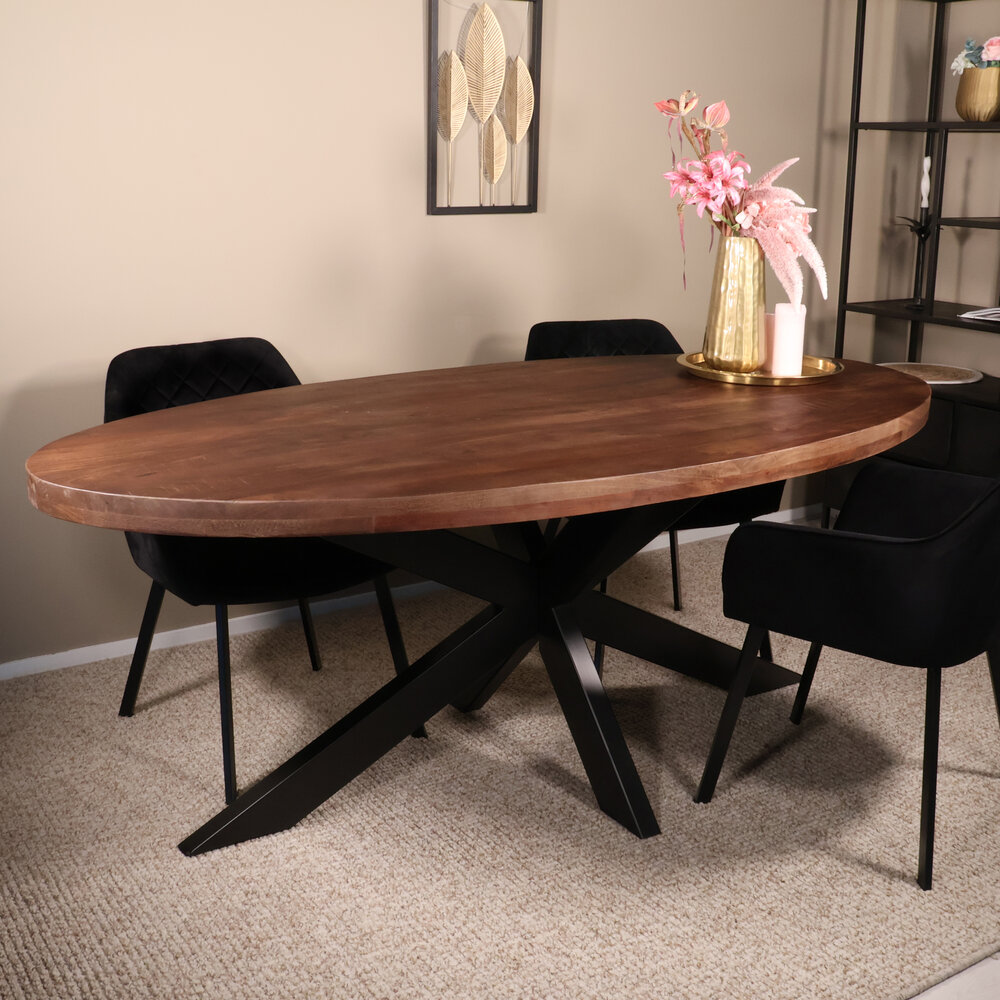 Eettafel ovaal mangohout 200cm James walnoot bruin ovale industriële tafel duurzaam mango eetkamertafel Eettafel ovaal mangohout 200cm James walnoot bruin ovale industriële tafel duurzaam mango eetkamertafel