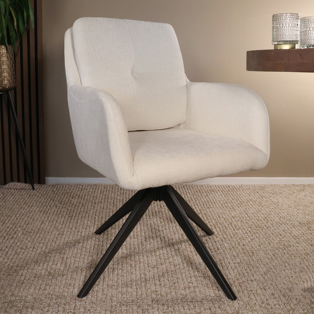 Eetkamerstoel draaibaar Lieve ribstof wit draaibare eetstoel Eetkamerstoel draaibaar Lieve ribstof wit draaibare eetstoel